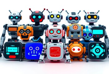 Several robotic icons displayed together, showcasing diverse designs and functionalities, robot icons, robot