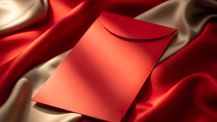Red Envelope on Luxurious Silk Fabric, perfect for chinese new year mockup.