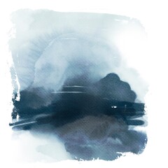 Moody Blue Watercolor Landscape Wash