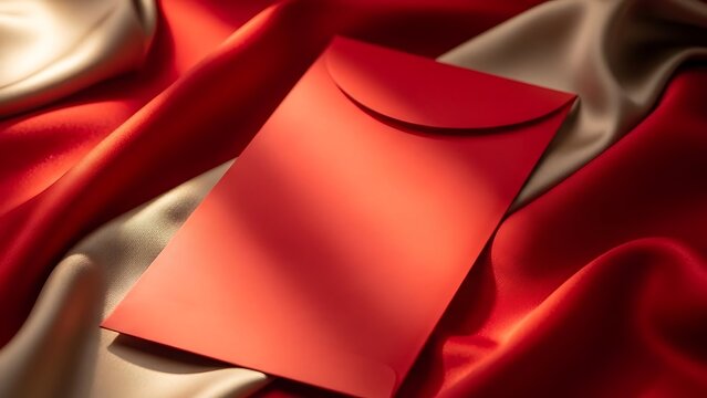 Red Envelope on Luxurious Silk Fabric, perfect for chinese new year mockup.