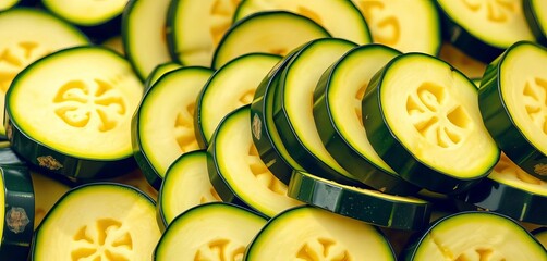 Zucchini slices arranged in a continuous spiral pattern, slice, ingredient