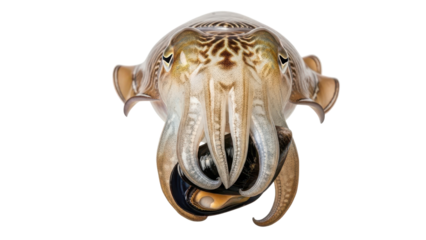 Close-up photo of Common Cuttlefish cephalopod marine animal isolated PNG with Transparent Background