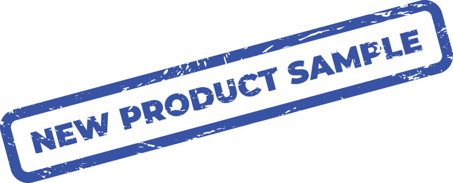 Blue new product sample stamp on white background