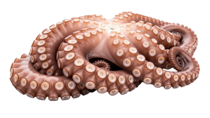 Large Raw Octopus Body with Tentacles and Suction Cups Product Shot isolated PNG with Transparent Background