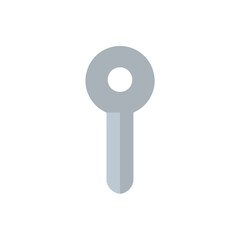 Minimalist Key Icon, Grey Flat Design on White Background