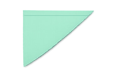 Triangular mint green paper scrap texture with torn edge, isolated on transparent background, for graphic design