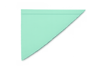 Triangular mint green paper scrap texture with torn edge, isolated on transparent background, for graphic design