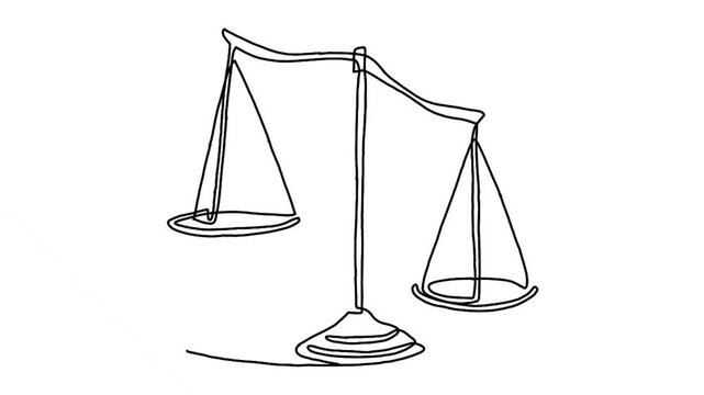 Continuous line animation of law balance, or Scale icon