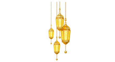 Arabic Gold Lantern Fanous with Candle Light for Ramadan Decoration  © Andgnwn