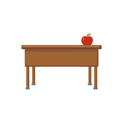 Red Apple on Brown Desk School Illustration Concept