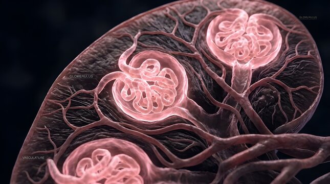 Kidney Cortex with Glomeruli Highlight &ndash; Nephrology 3D Detail