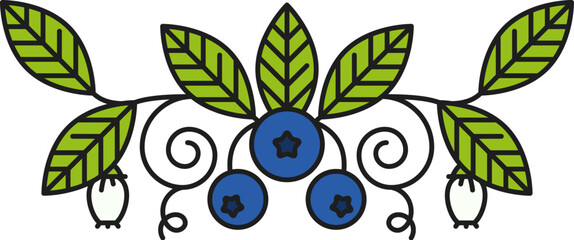 Forest blueberry plant leaves line divider or underline. Wild fruit lineart separator line, ripe farm berry outline vector divider. Fresh forest blueberry linear frame border or underline spacer © Vector Tradition
