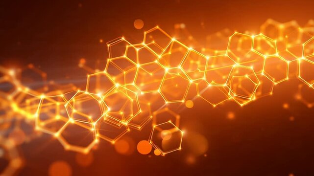 Glowing Hexagonal Network with Orange and Yellow Lights.