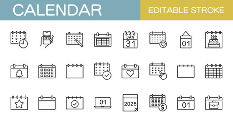 カレンダーのアイコンセット・スケジュール、イベントなど（線幅変更可能）