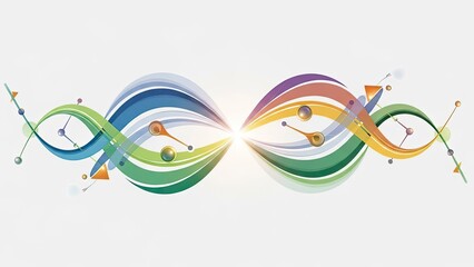 Abstract representation of a DNA double helix structure, symbolizing genetics and biology with a vibrant, colorful, and modern design