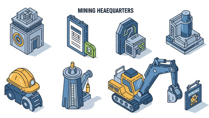 Mining Equipment Machines and Vehicles Illustration. © Fahri