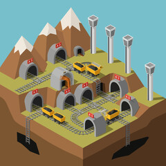 Obraz premium Underground Tunnel System with Yellow Vehicles.