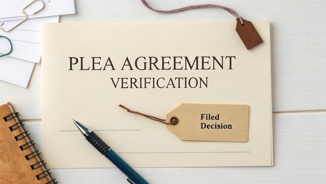 Official Plea Agreement Verification Document on Table with Pen and Tag for Legal Process and Decision Making