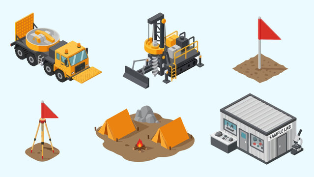 Camping Equipment and Construction Machinery Icons.