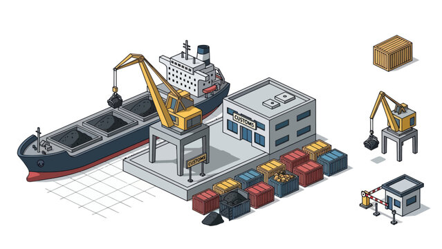 Cargo Ship with Crane and Containers.