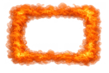 Burning rectangular border with orange flames and smoke outlining a frame on a transparent background