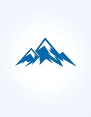 Blue mountain peaks centered in an oval, simplistic design against a soft white backdrop with gentle gradient lighting