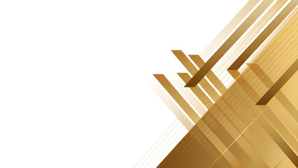 Elegant golden abstract geometric shapes with diagonal lines and shadows on a clean white background creating a sophisticated modern design element with luxury