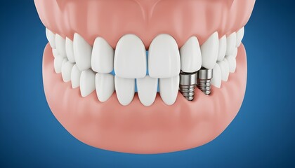 Obraz premium Dental implants with metal screw in human jaw 3d illustration
