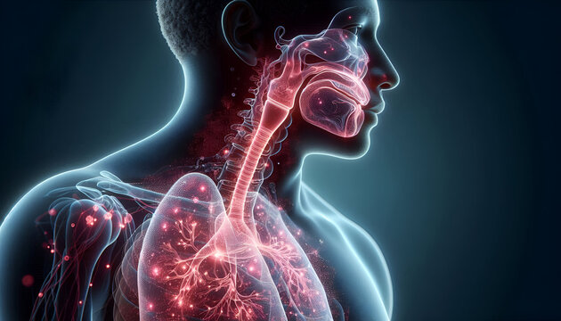 3D illustration of lungs with virus