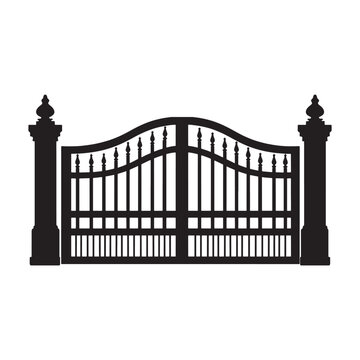 Wrought iron gates and a metal fence feature an elegant pattern design for house security and entrance decoration, blending steel architecture with a classic home construction frame