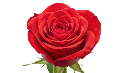 Naklejka premium Vibrant Red Rose Bud with Water Droplets isolated PNG with Transparent Background