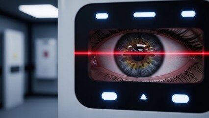 Futuristic Biometric Eye Scanner Device with Red Laser Light Security Technology