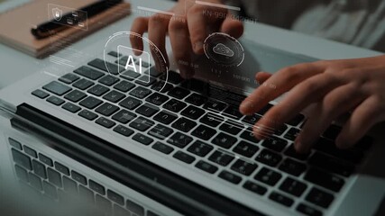 AI interface showing how artificial intelligence powers systems. AI Artificial intelligence transforms data, enables automation, and AI artificial intelligence drives innovation. Marrow - Powered by Adobe