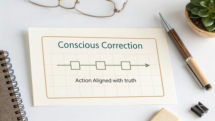 Conscious Correction Concept with Action Aligned with Truth and Business Tools on Table for Professional Use