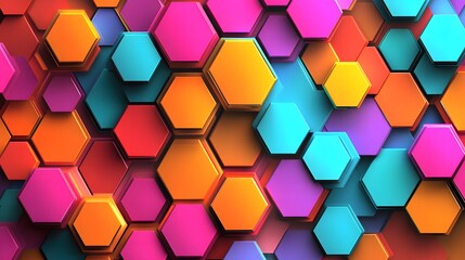 A captivating hexagonal design with bold, bright colors, arranged in a fluid and dynamic pattern, resulting in a modern abstract background,