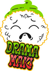 Japan food maki sushi retro Y2K sticker or patch. Sushi dish vintage tag, Asian menu meal 60s 70s vector patch. Japan seafood delicacy retro Y2K sticker or label with maki sushi sad character © Vector Tradition