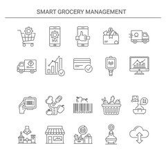 Smart grocery management icons for modern online shopping solutions