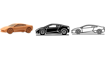 Fototapeta premium Sleek sports car silhouette vector icon of modern luxury supercar profile