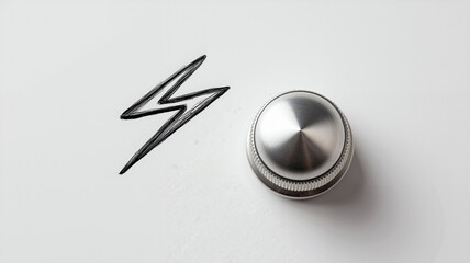 silver 3D volume knob with knurled texture on white background with a hand-drawn black ink lightning bolt doodle