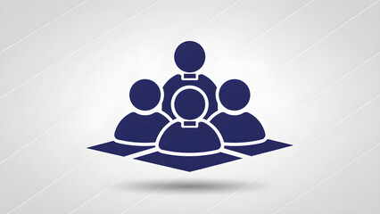Four people icon in blue silhouette teamwork collaboration symbol with group and partners and communication and unity and cooperation and human with outline