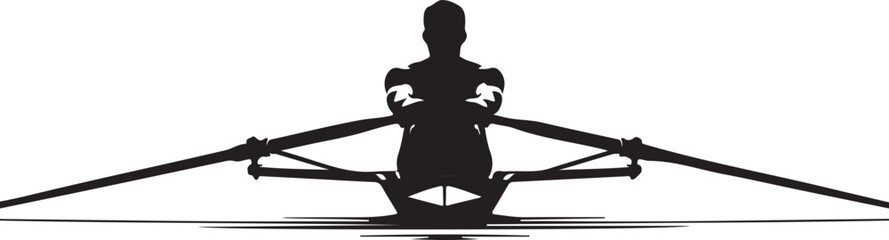 Overhead silhouette of a single scull rower in a racing shell with oars extended on white background © MstHazara