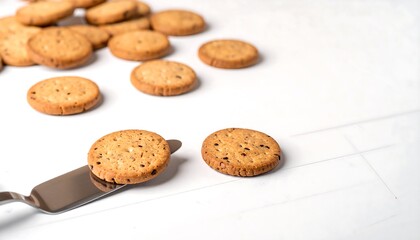 Delicious Cookies on White Background with Spatula.