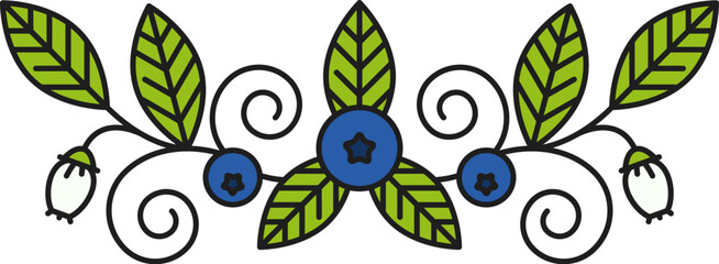 Farm blueberry plant line divider or spacer. Farm plant thin line separator line, ripe wild blueberry lineart vector frame border. Garden fruit linear divider or forest berry underline spacer © Vector Tradition