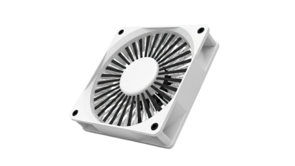 White Square Fan with Black Blades on White Background