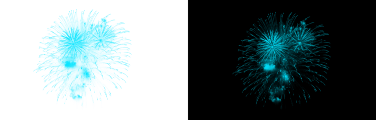 Dazzling electric blue pyrotechnics display forming dense burst of glowing light against deep black background powerful celebration overlay or decorative graphic