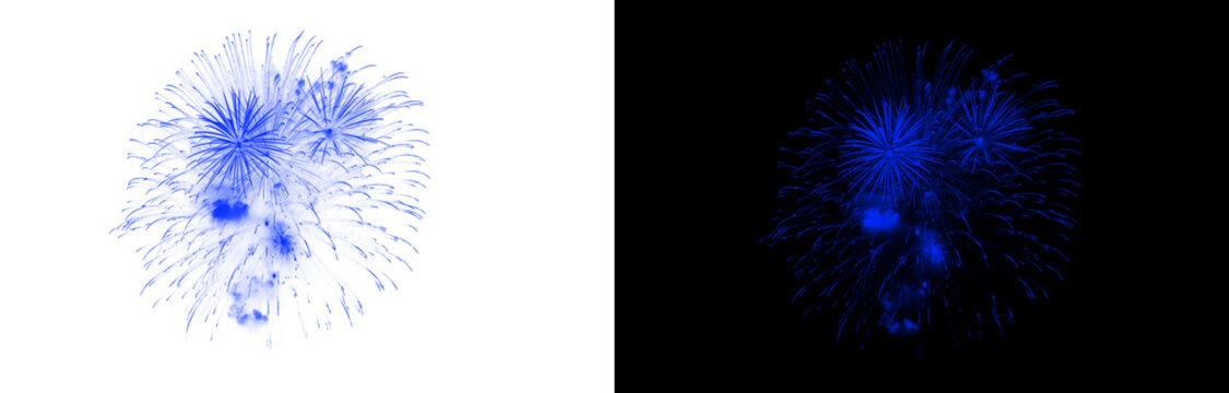 Transparent blue firework burst element isolated on checkered background for celebration overlay design