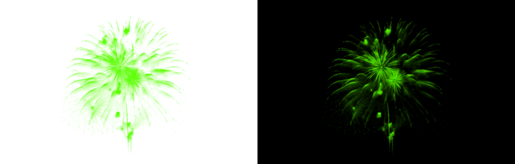 Green firework explosion element with transparent background for overlaying celebration designs and festive projects