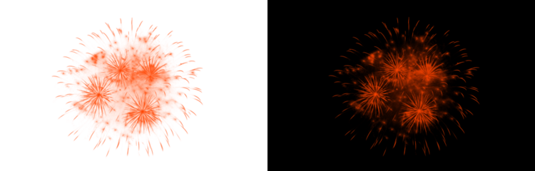 Red orange firework explosion isolated on black and transparent background for lunar new year and chinese festival holiday celebration art