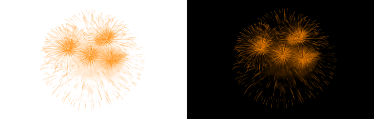 warm orange firework burst on transparent background and black backdrop celebrating events holidays and parties