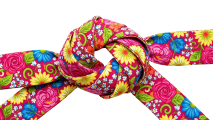 Fuchsia Floral Patterned Fabric Ribbon Knot isolated PNG with Transparent Background